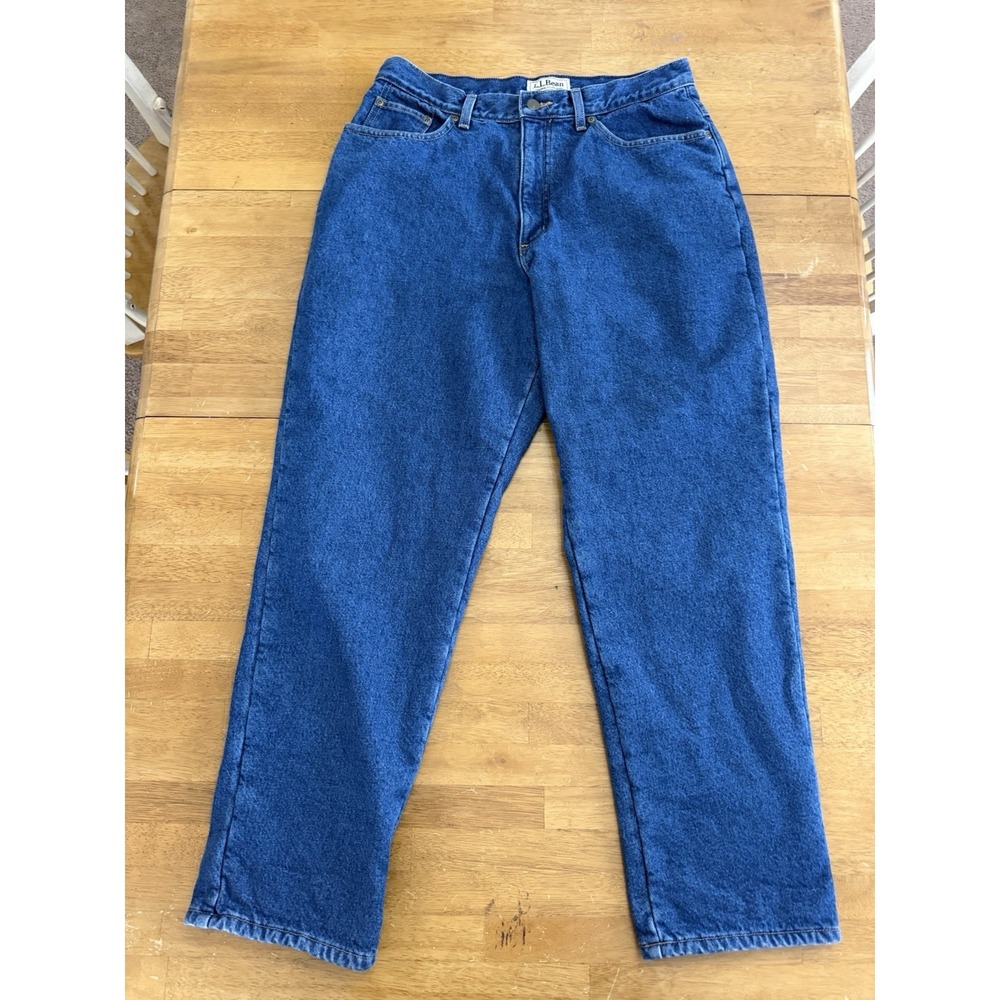 L L Bean Womens Original Fit Relaxed Lined Red Flannel Jeans 14 Reg 211399